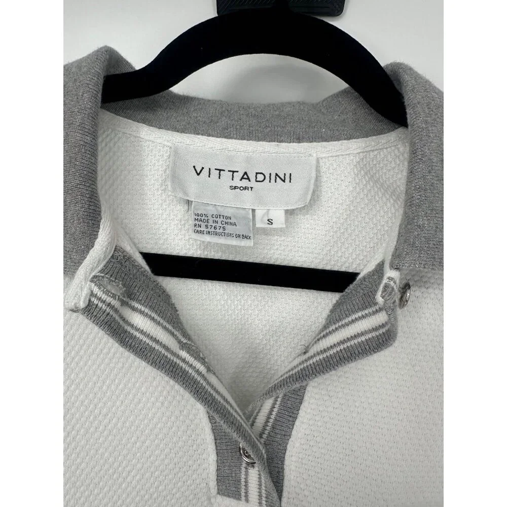 Vittadini Sport White Pique Polo Shirt Gray Trim Small - Picture 2 of 7